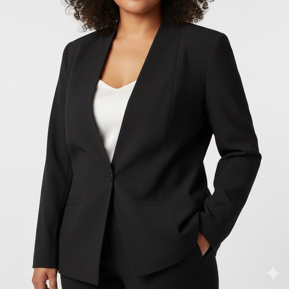 Eileen Fisher Woman Wool Blend Single Button Blazer Silk Lined Black Size 22W Ca - Picture 1 of 9